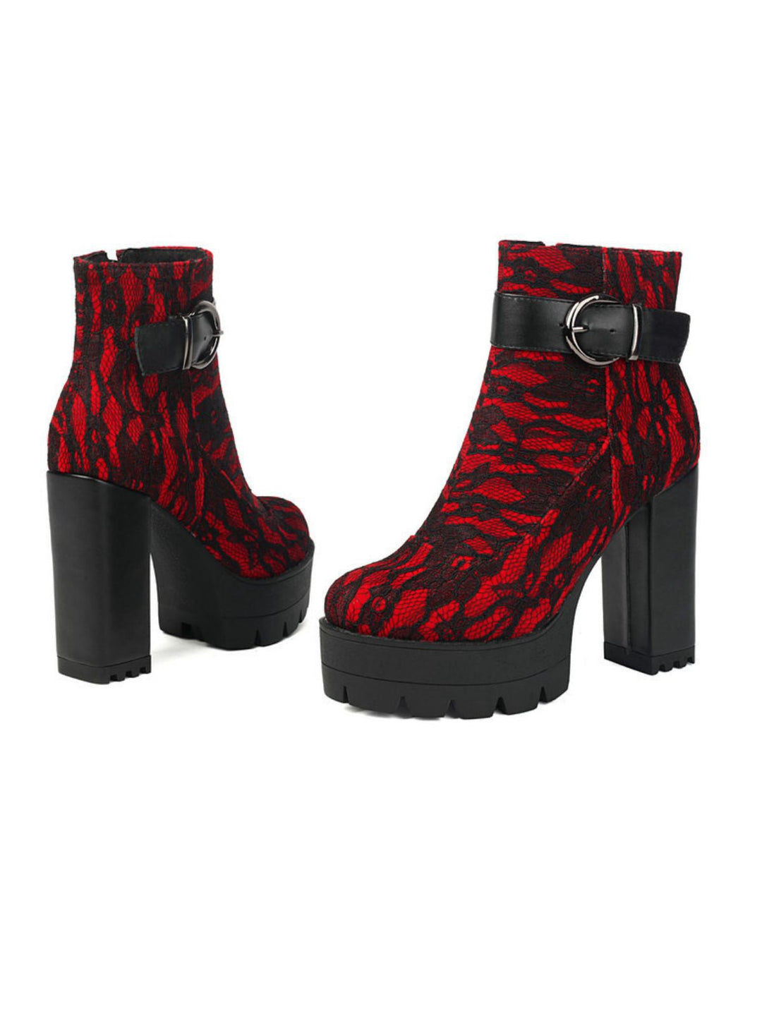 Vintage Spitzen-Plateau-Stiefeletten mit klobigen Absätzen