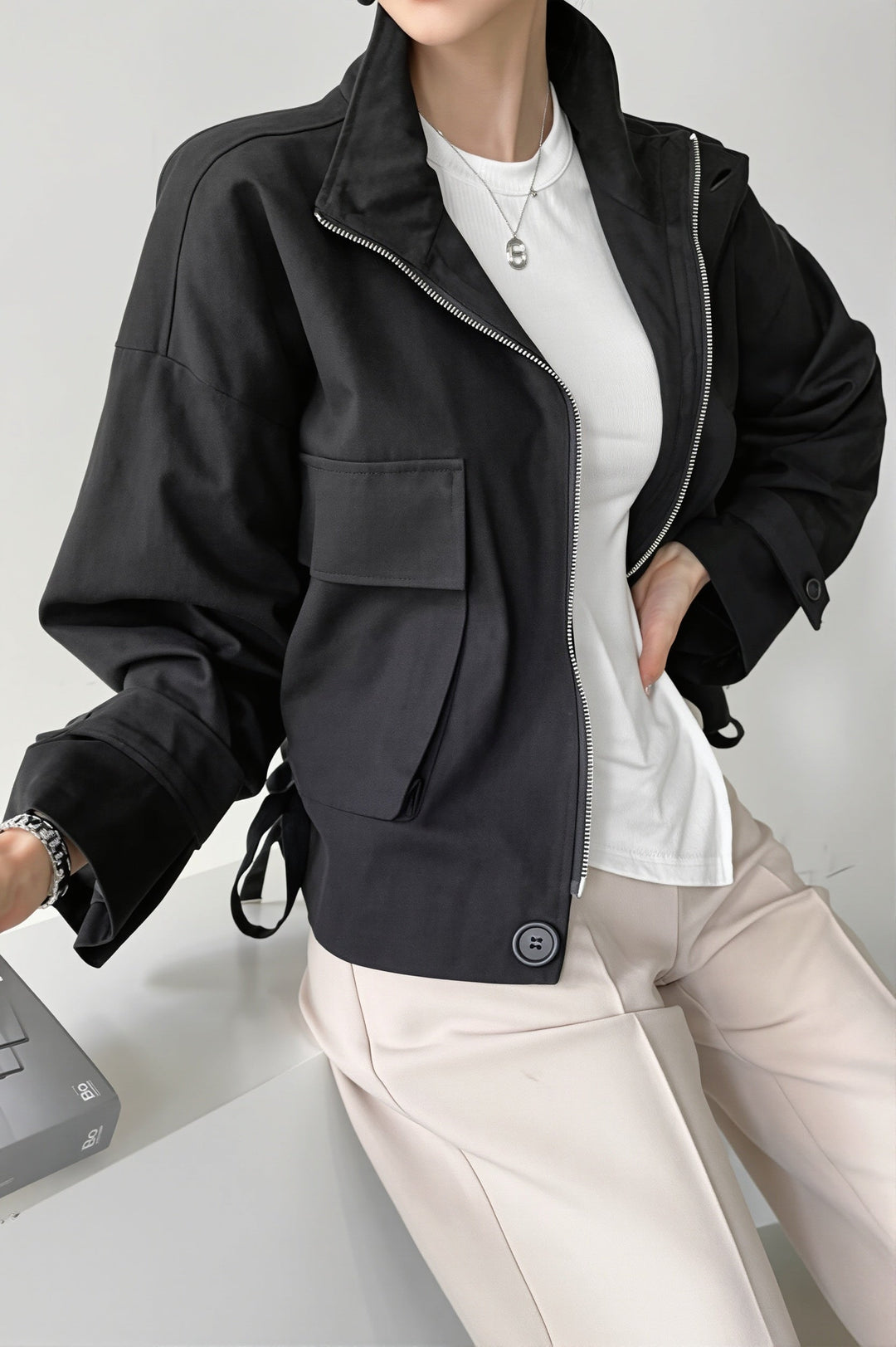 Damen Utility Jacke mit langen Ärmeln und praktischem Design