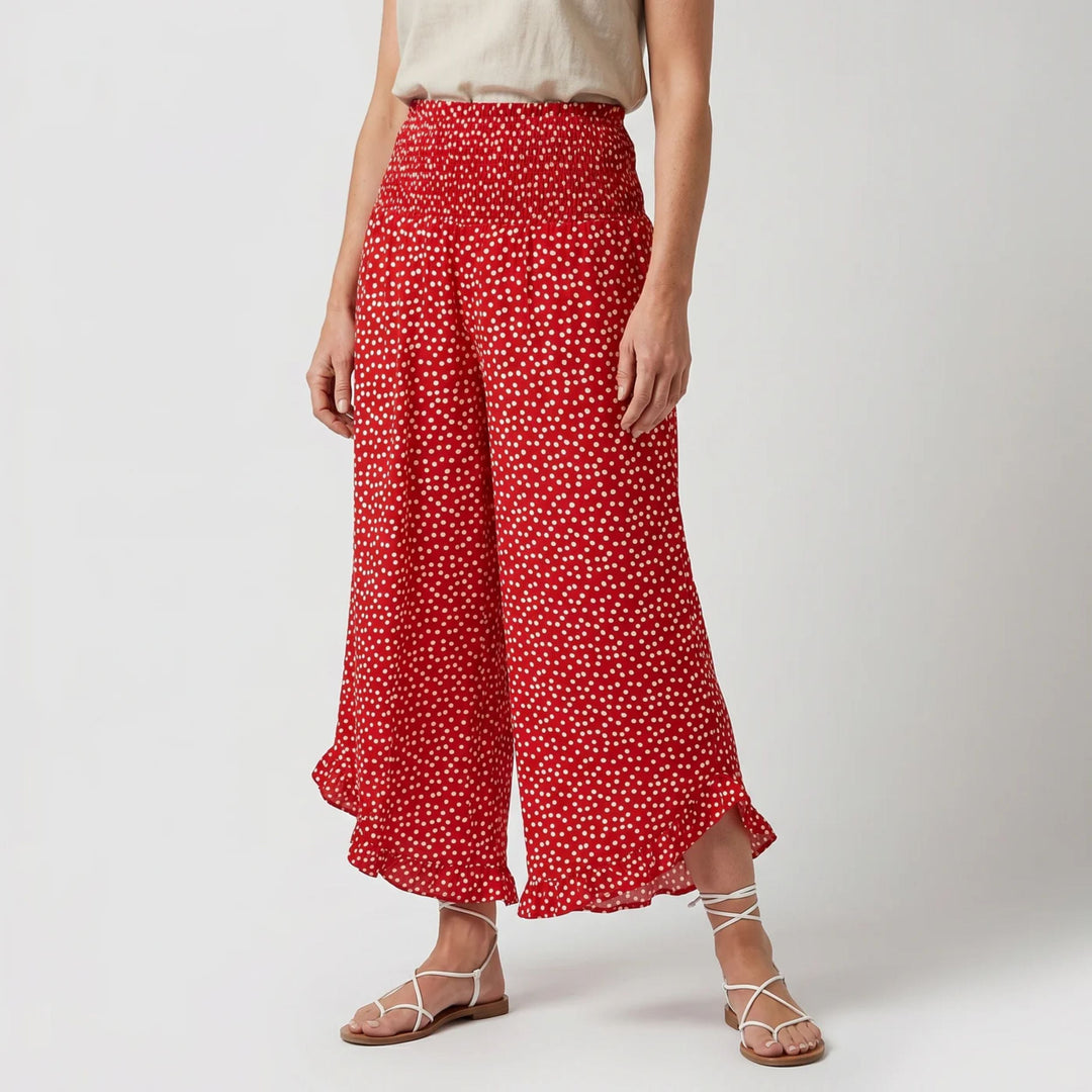 Damen Weite Hose mit Fließendem Stoff und Punktmuster