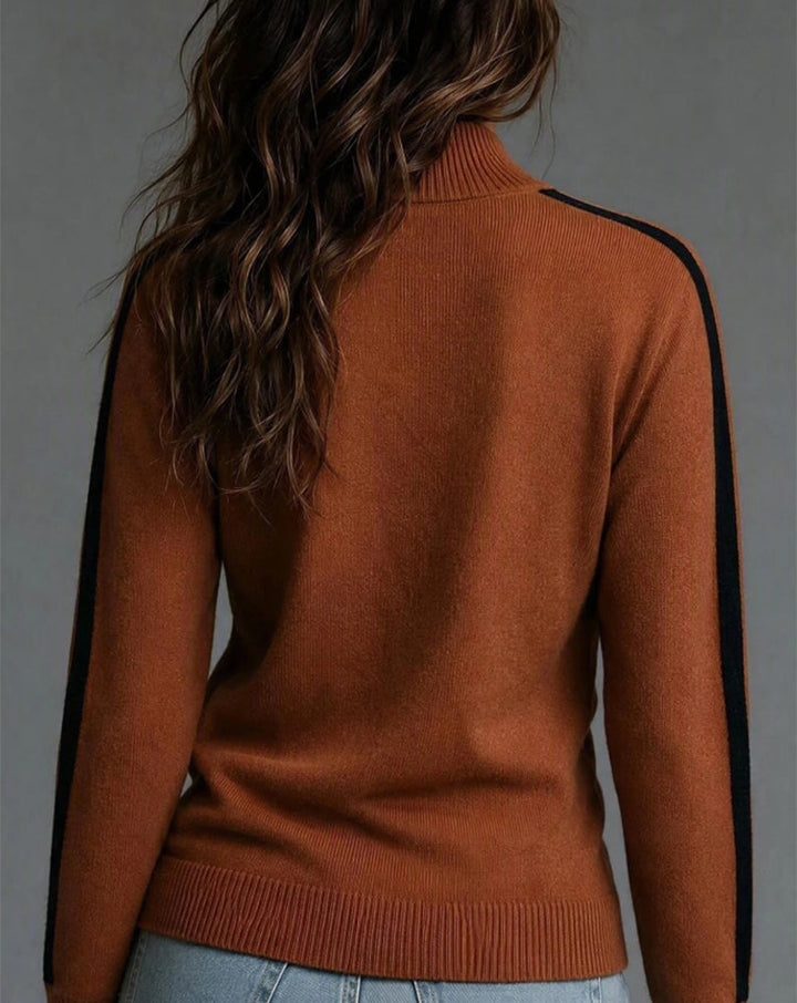 Damenpullover mit hohem Rollkragen und Farbblockdesign