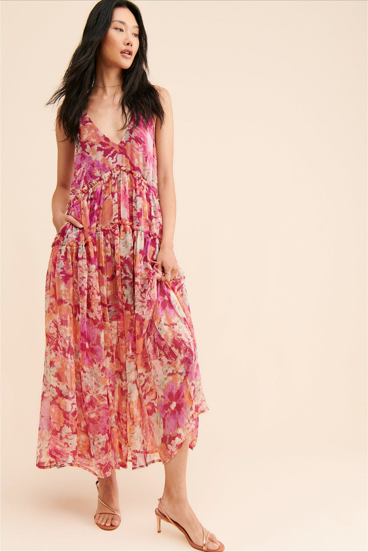 Ärmelloses Boho-Maxikleid für Damen mit floralem Muster und fließendem Saum
