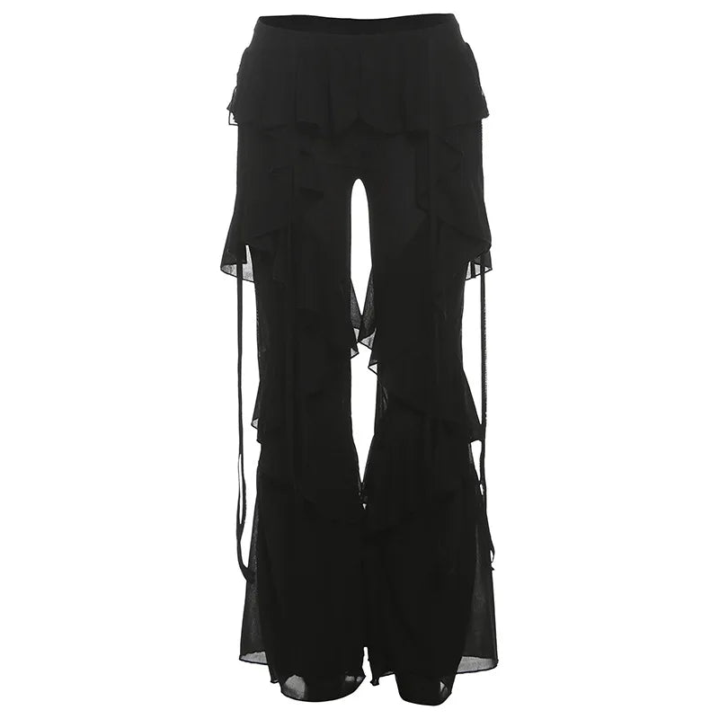 Damen Baumwoll-Mesh Rüschen-Überziehhose Weiß