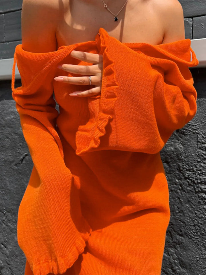 Damen Langarm Strickkleid mit Rückenausschnitt