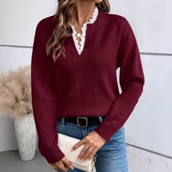 Elegante Damenbluse mit Spitzenbesatz