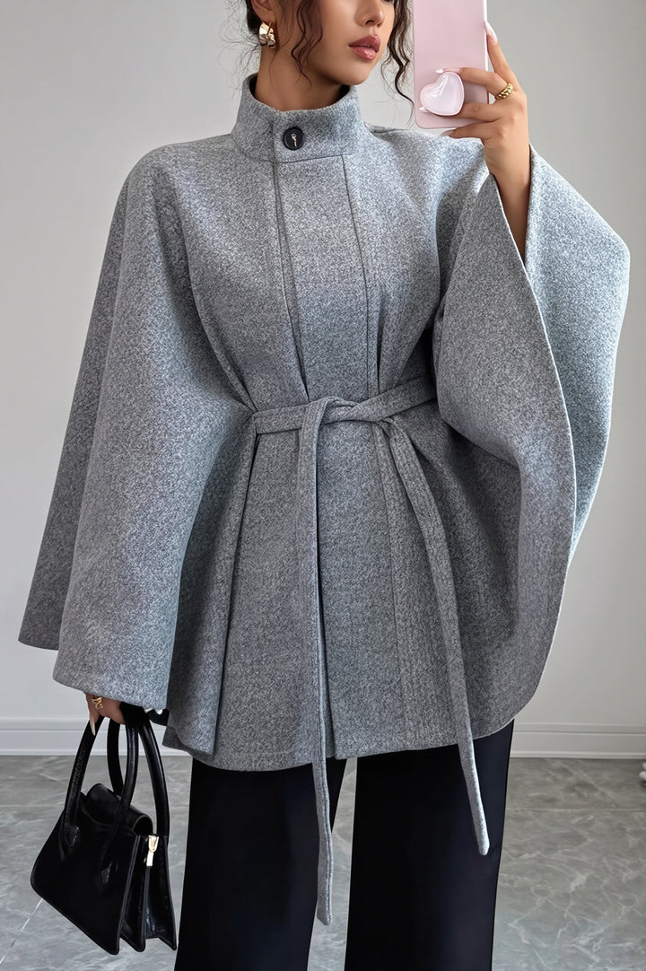 Damen Cape Jacke In Wolloptik Mit Gürtel