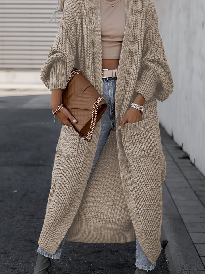 Damen Maxi-Cardigan mit langen Ärmeln und Taschen
