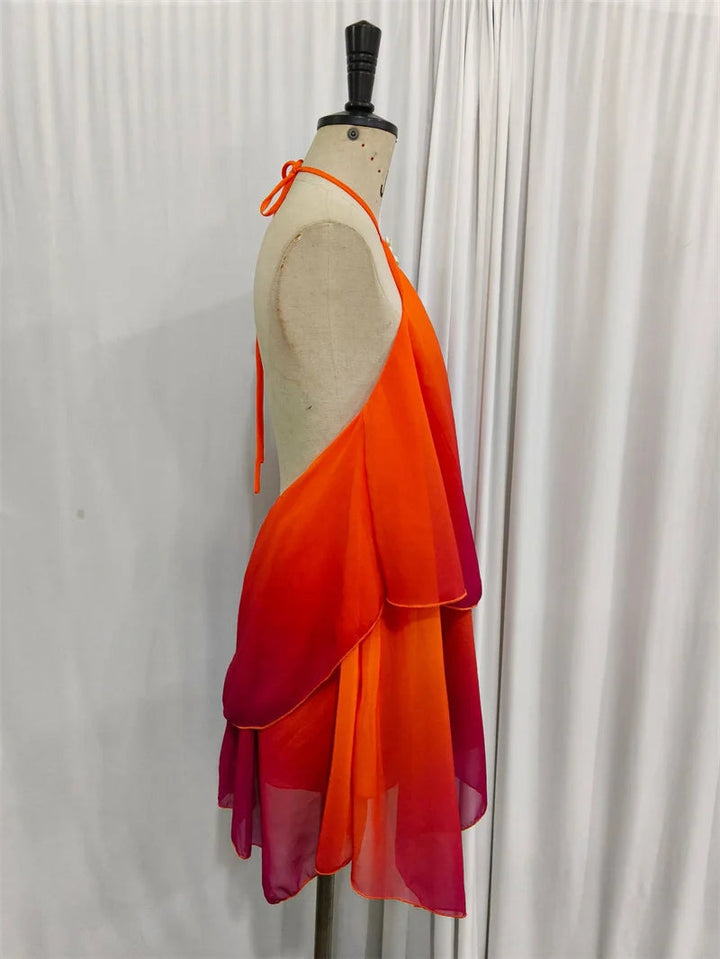 Schickes rosa Gradient Rüsch Mini Kleid