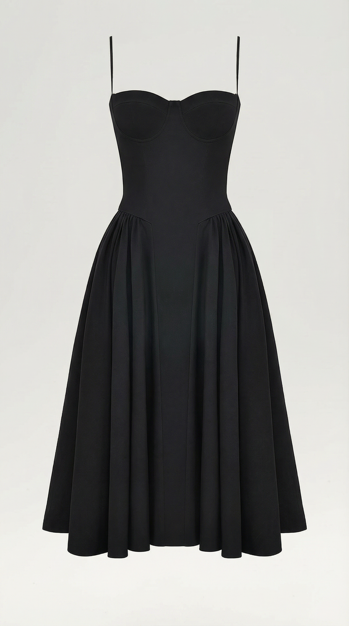 Damen Blumenmieder Midikleid mit Herzausschnitt