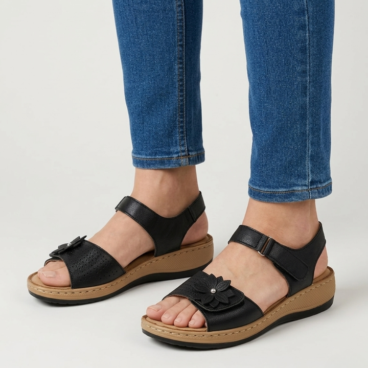 Damen Sandalen mit Blumenmuster und hohem Tragekomfort