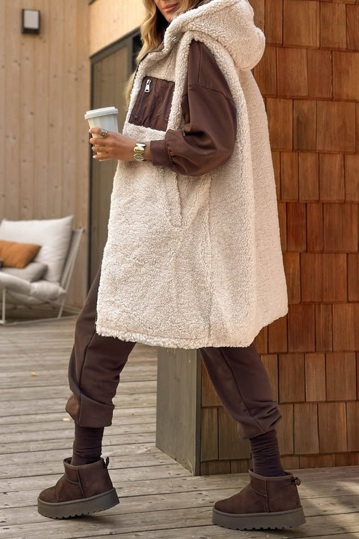 Wendbare Plüsch-Langweste - Kuschelige Sherpa-Weste mit Kapuze
