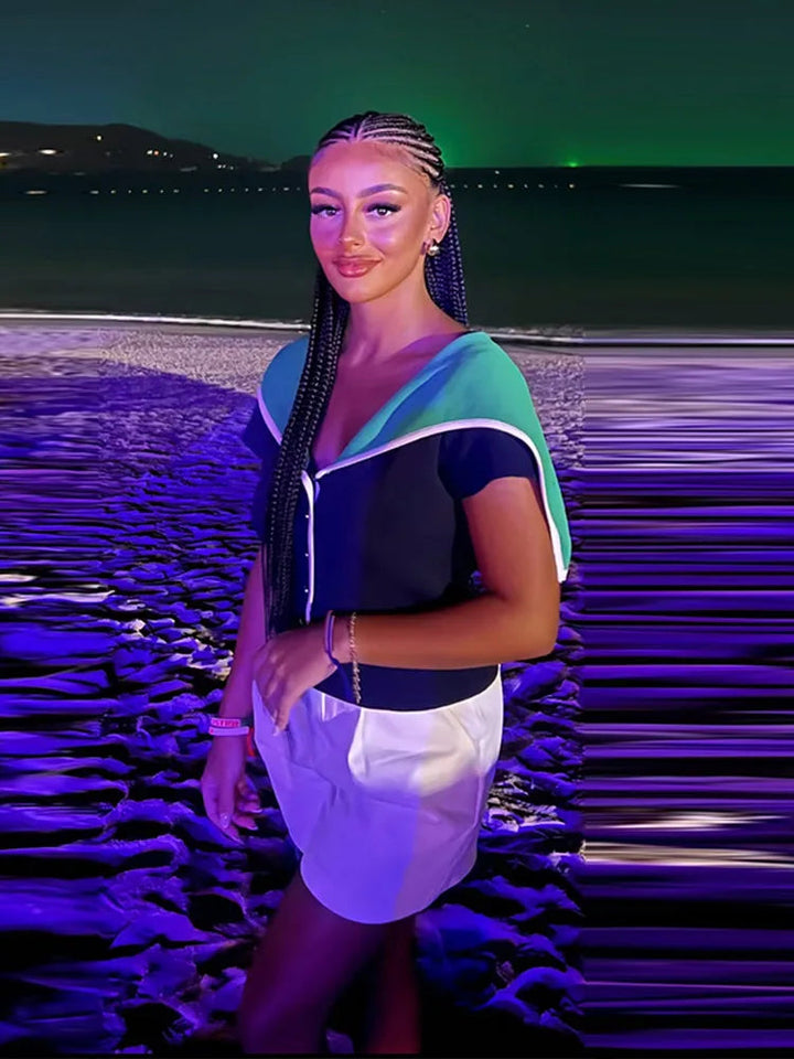 Damen Strickoberteil mit Reverskragen in Marineblau