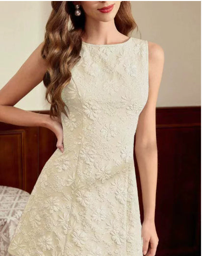 Ärmelloses elegantes Damen Midikleid in Midilänge mit floralem Jacquard