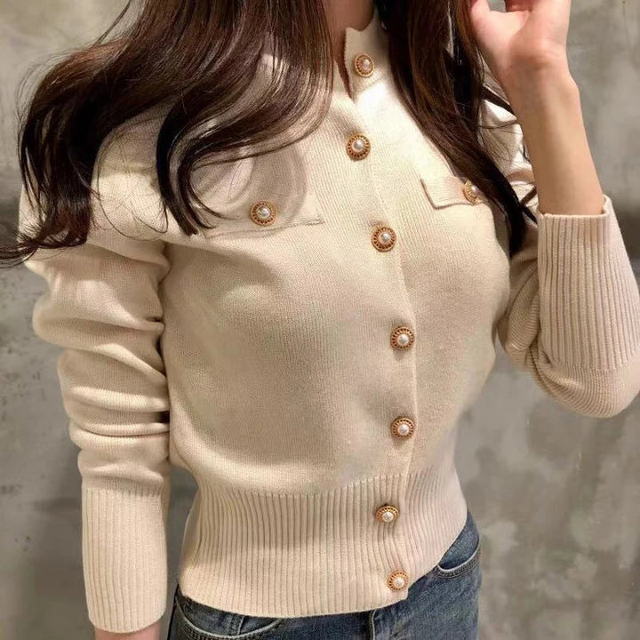 Damen Slim Fit Strick-Cardigan mit Knöpfen