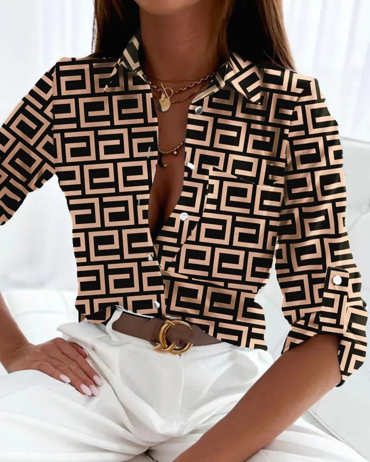 Elegante Bluse mit künstlerischem Druck für Damen