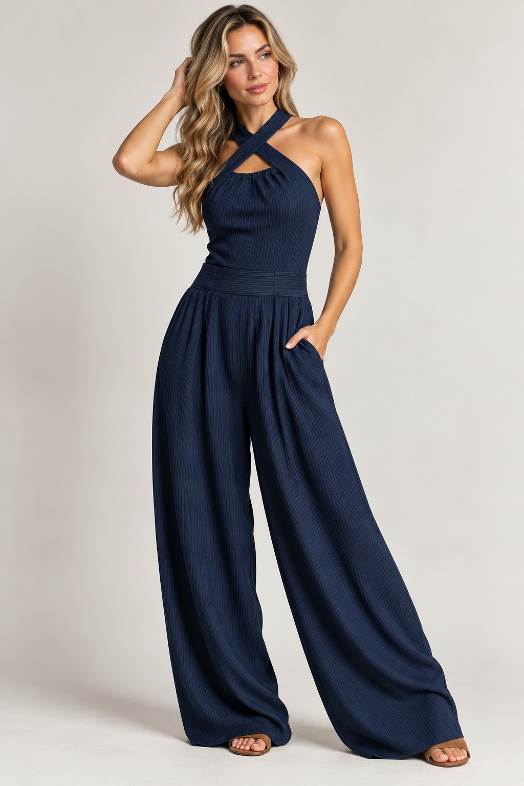 Women's Wide-Leg Jumpsuit with Halter Neck