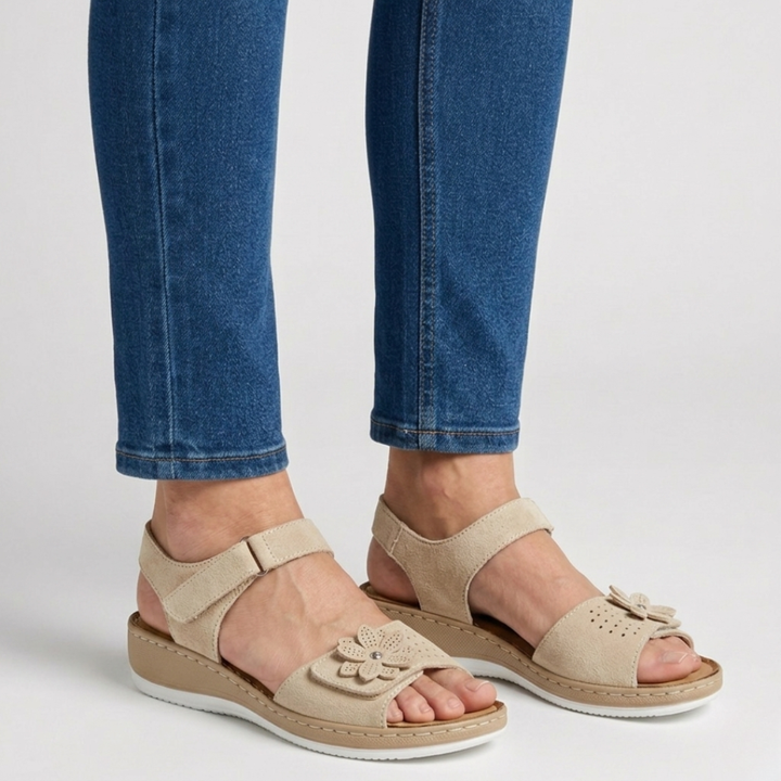 Damen Sandalen mit Blumenmuster und hohem Tragekomfort