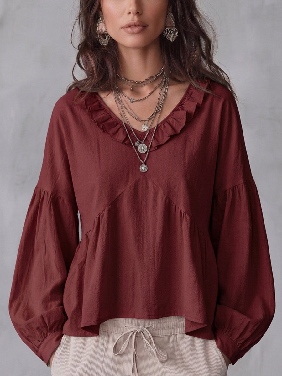 Locker fallende Bluse für Damen in einfarbigem Design