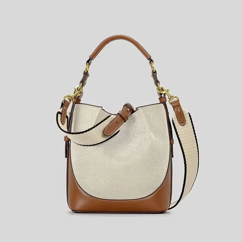 Helviora® | Strukturierte Schultertasche mit Canvas und Leder