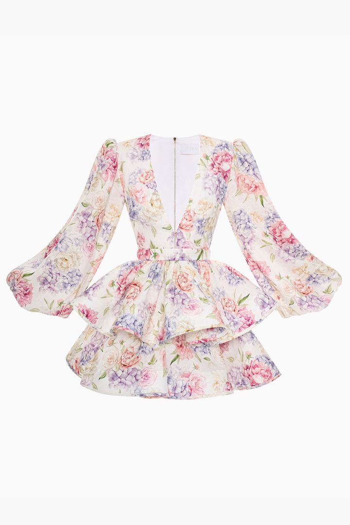 Damen Minikleid mit Blumenmuster in Rückansicht