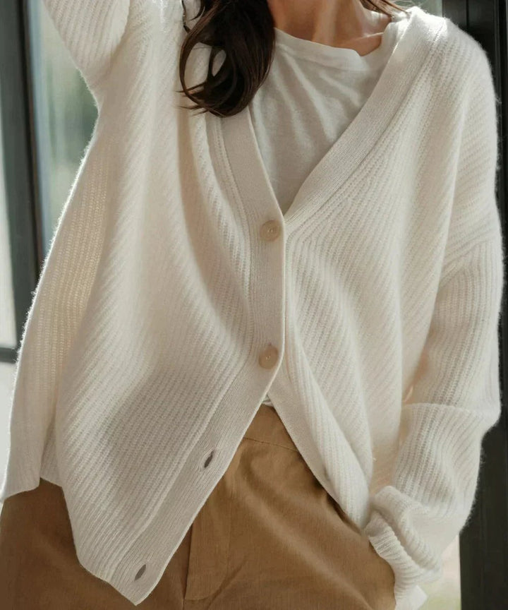 Damen-Strickjacke aus Kaschmir mit gerippten Ärmelbündchen