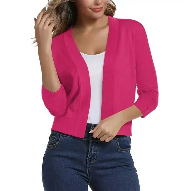 Women's Short Cardigan with Three-Quarter Sleeves