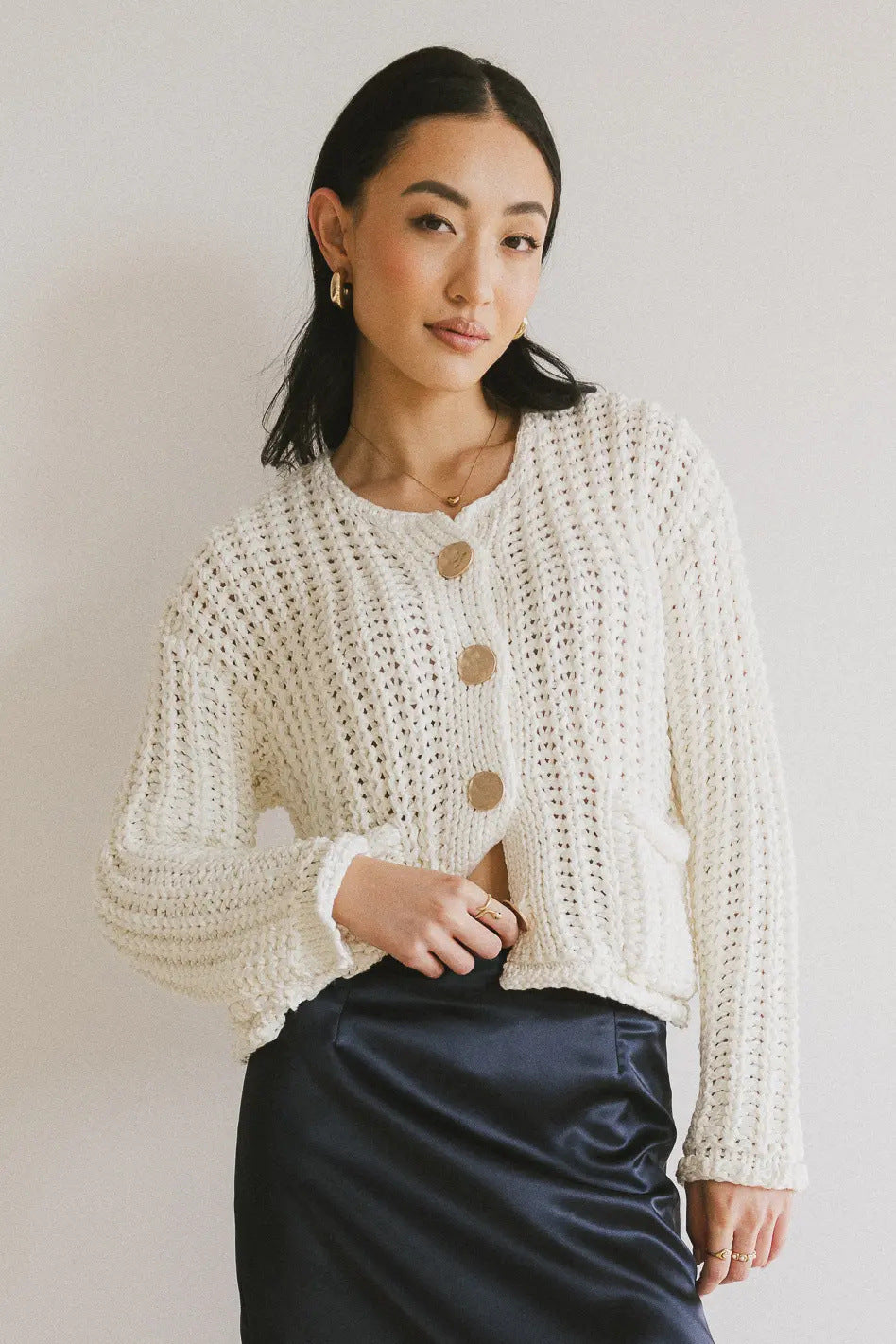 Cozy Chic Damen Strickjacke mit Knöpfen und Taschen