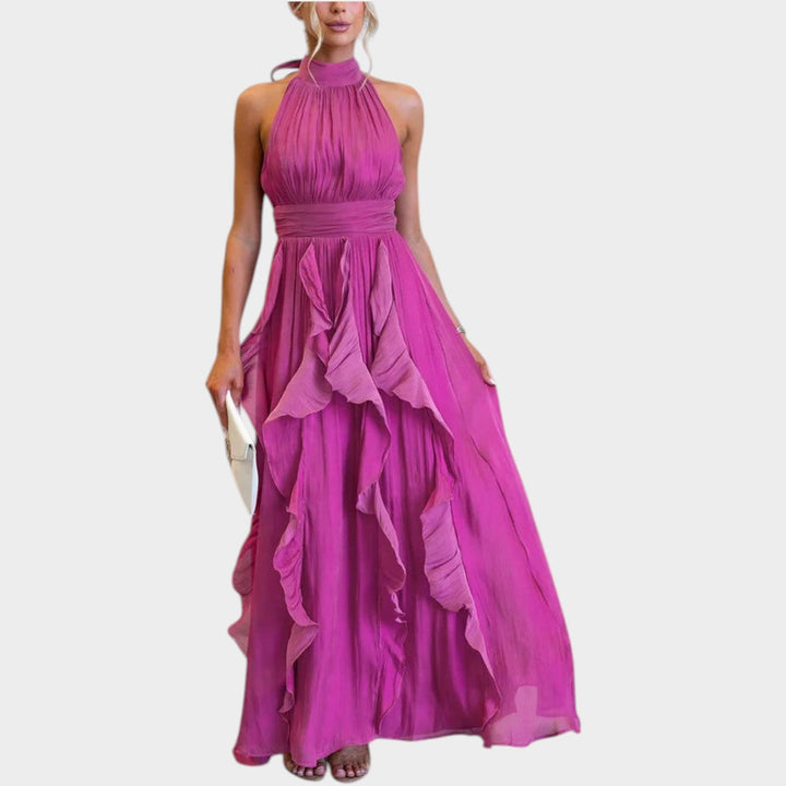Elegantes Maxi-Kleid mit gerafftem Neckholder-Ausschnitt