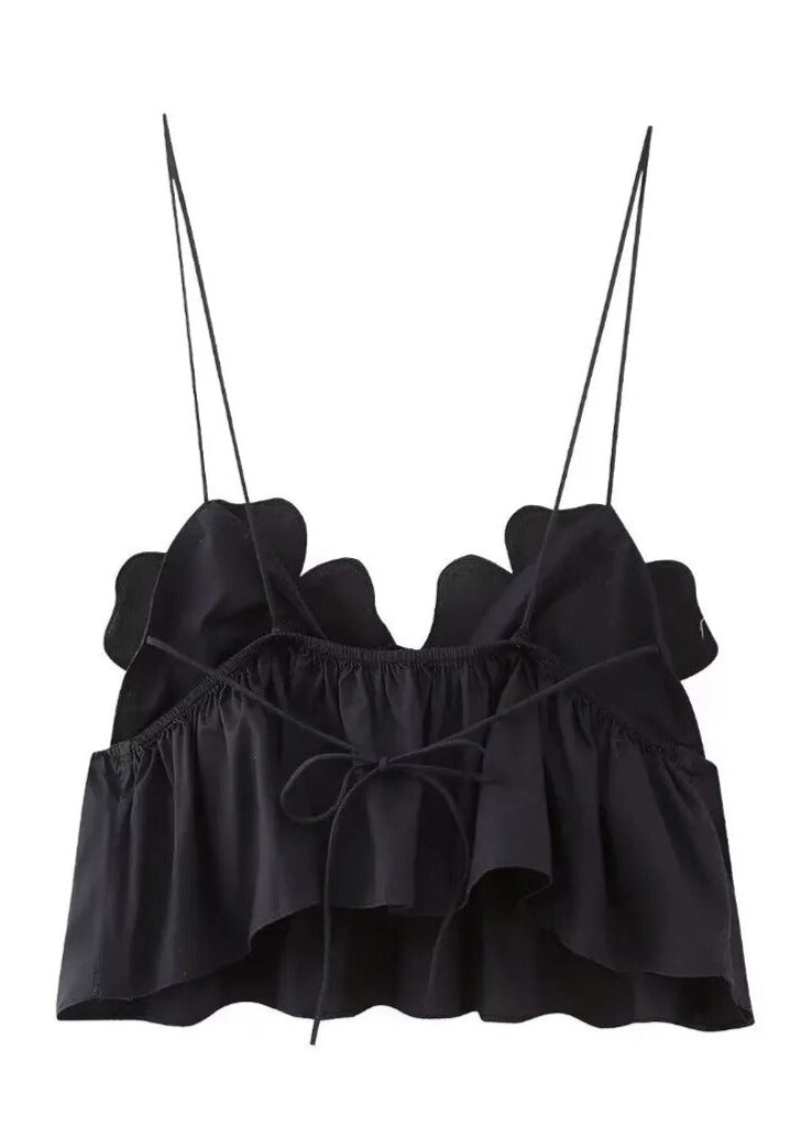 Damen Schwarzes Drapiertes V-Ausschnitt Top