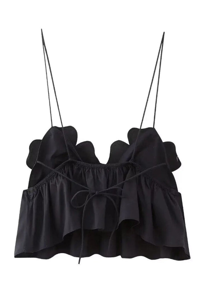 Damen Schwarzes Drapiertes V-Ausschnitt Top