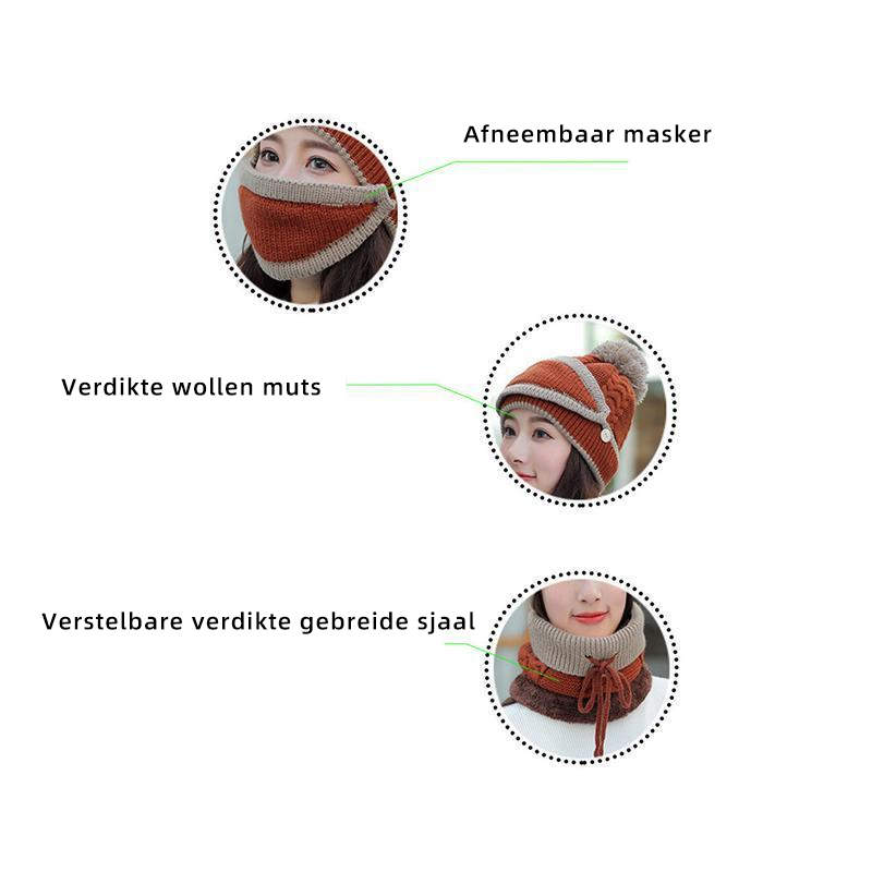 Gemütliches Strick-Wintermütze- und Schal-Set für Damen
