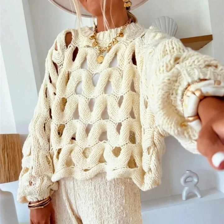 Damen Langarm Häkelstrickpullover Oberteil