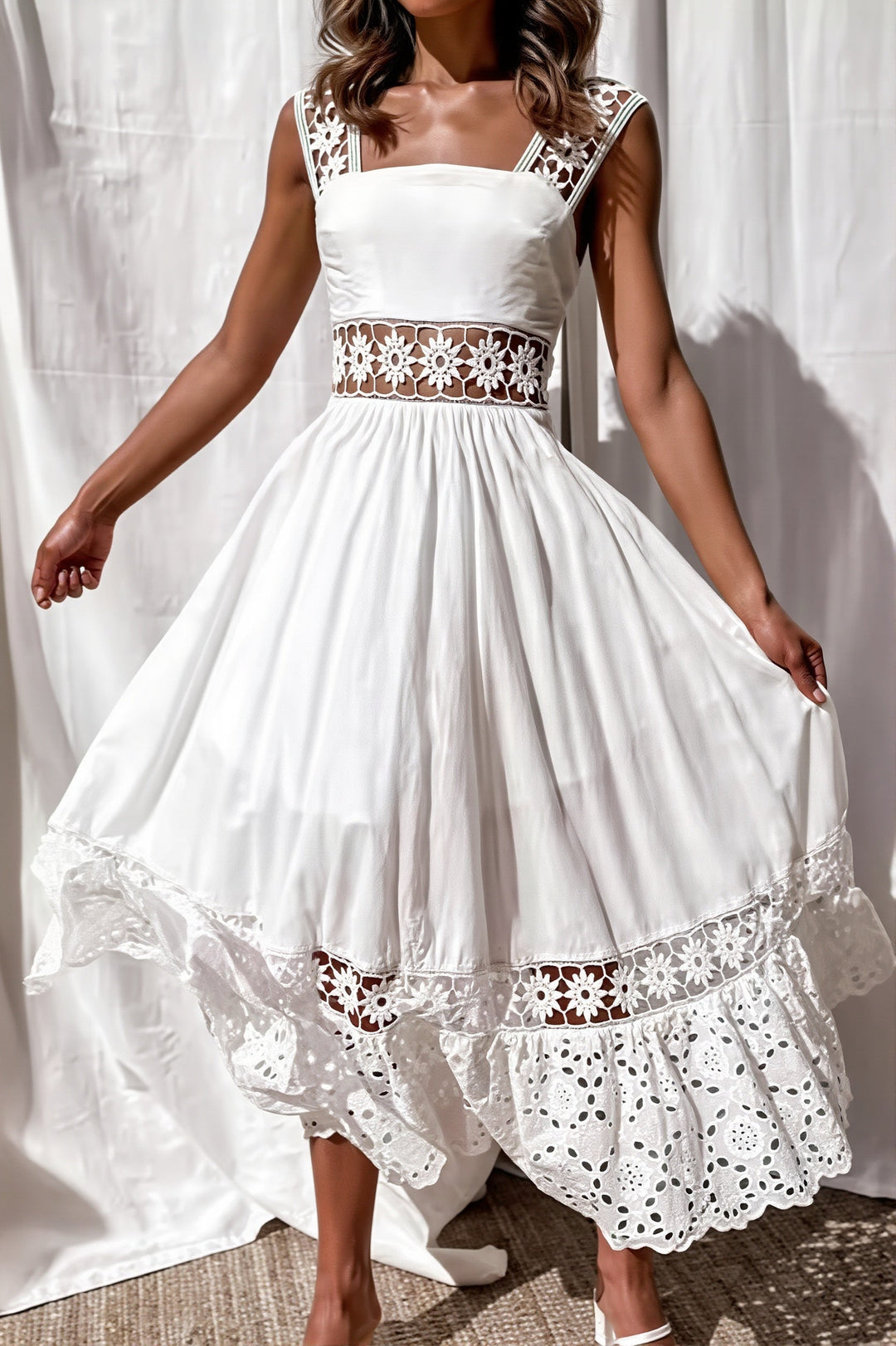 Damen Maxikleid Mit Spitze Und Cut Outs