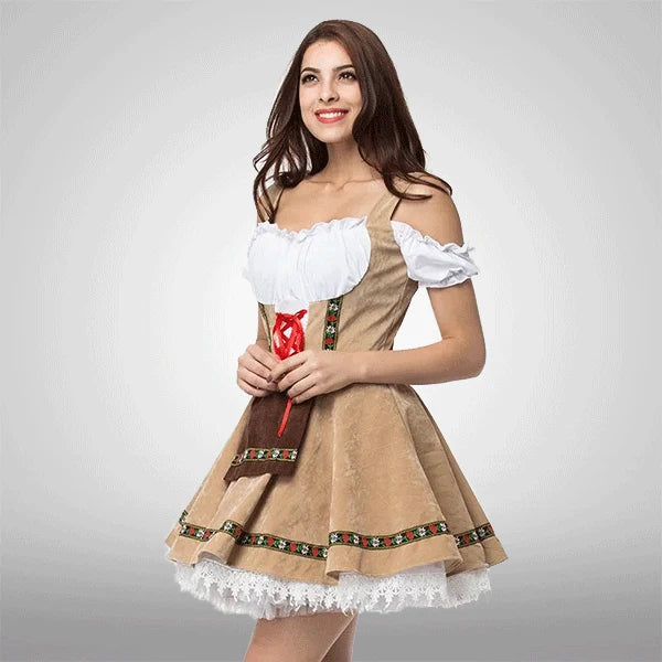 Damen Samtspitzen besticktes Oktoberfest Dirndl Kleid Rot