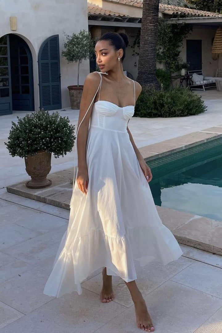 Polyester Fließendes Langkleid Weiß