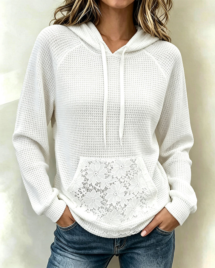 Damen-Waffel-Hoodie in lässiger Passform mit verstellbarem Kordelzug
