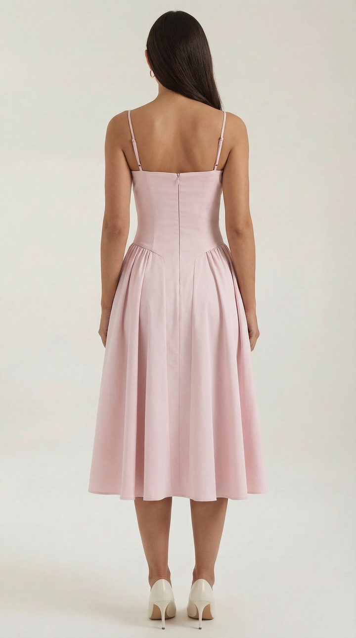 Damen Blumenmieder Midikleid mit Herzausschnitt