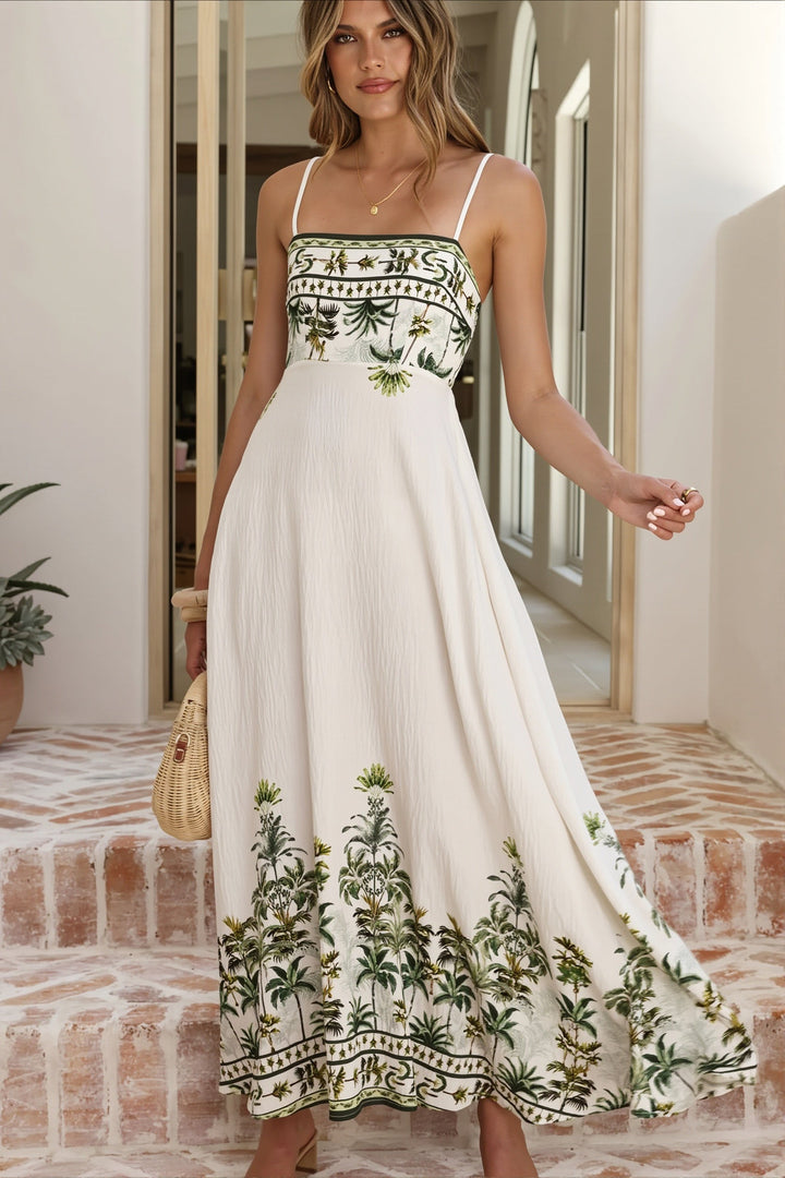Sommerliches Maxikleid mit Blumenmuster für Damen in Seitenansicht