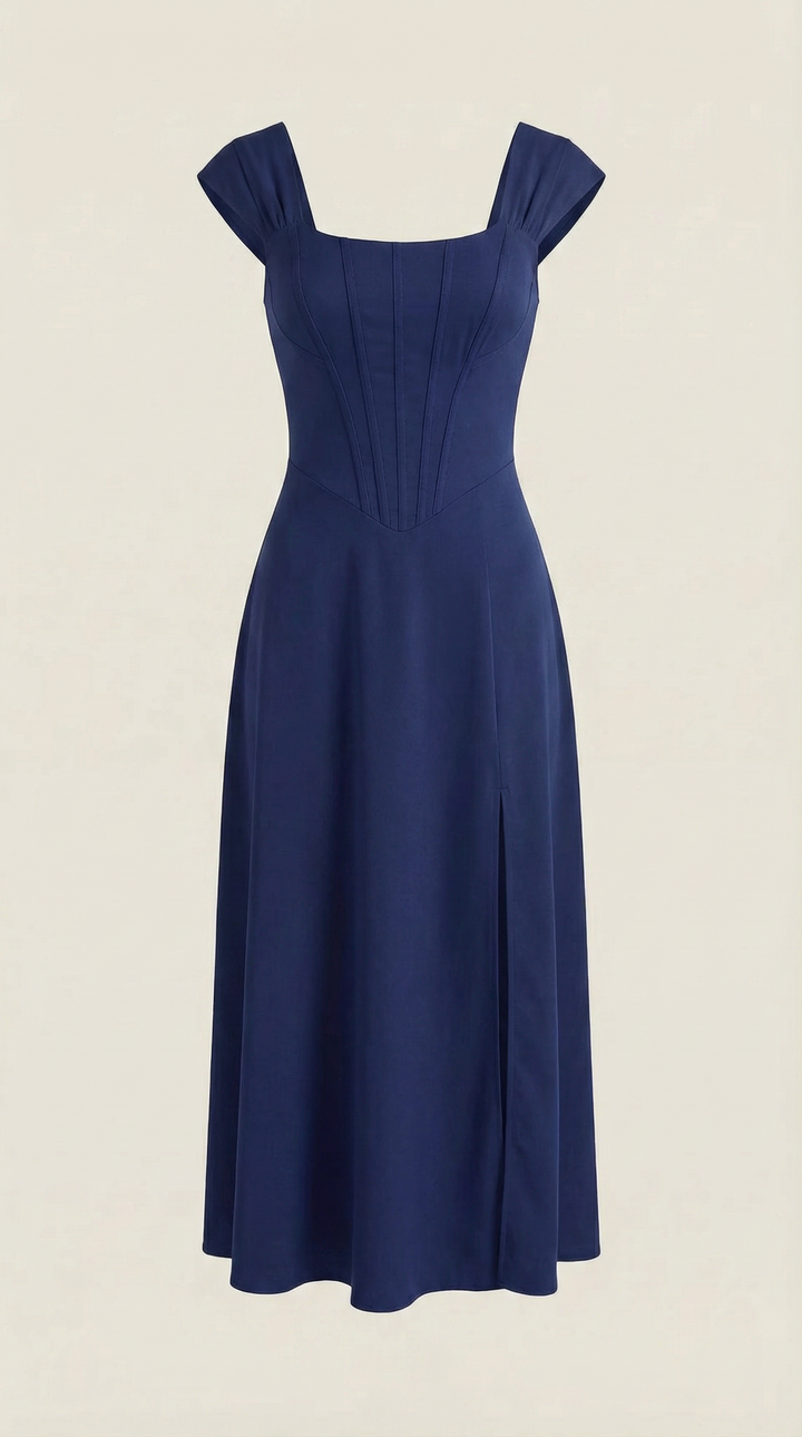 Damen Korsett Midikleid Elegantes Hochzeitsgastkleid