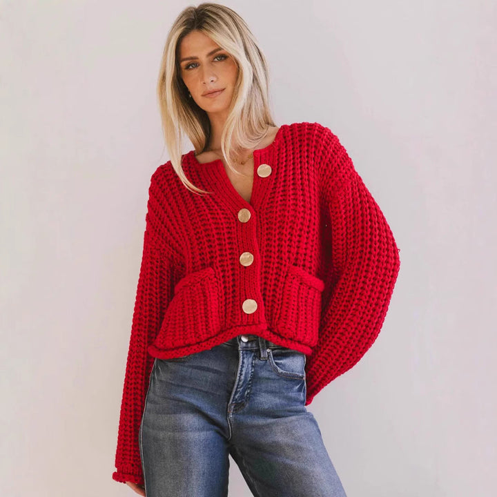 Cozy Chic Damen Strickjacke mit Knöpfen und Taschen
