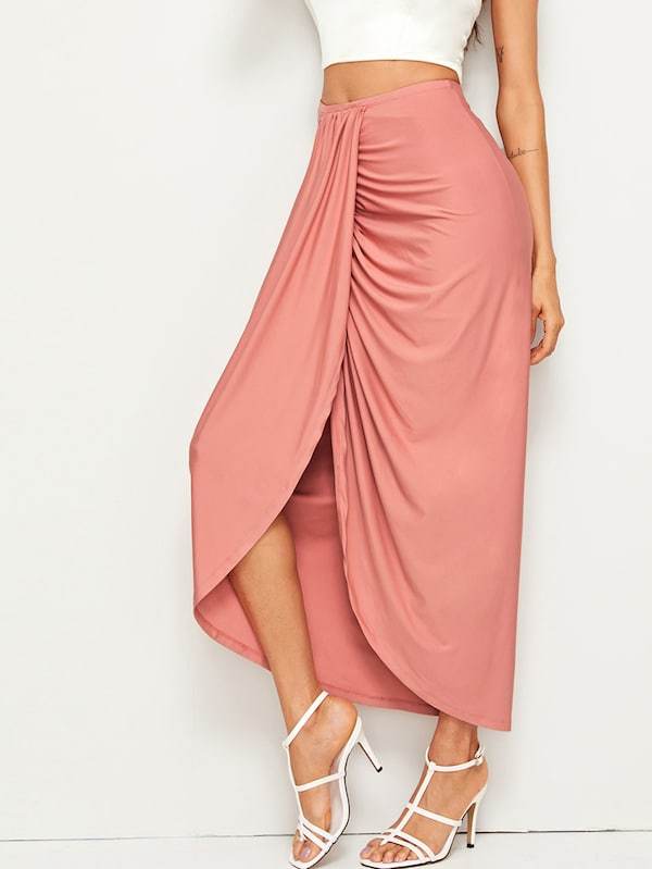 Drapierter Midirock mit hoher Taille Damenmode Unterteile