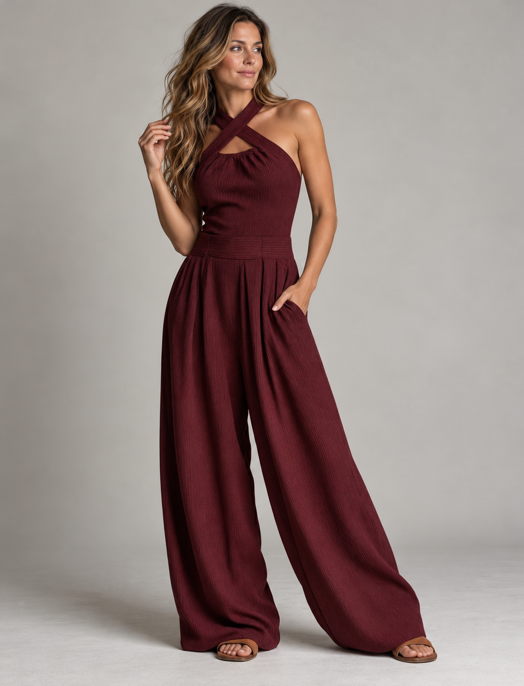 Women's Wide-Leg Jumpsuit with Halter Neck