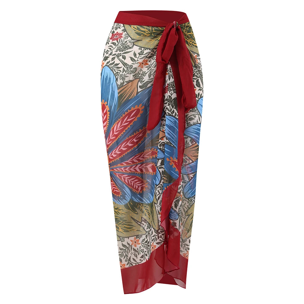 Retro bedruckter langer Baderock Überwurf Strandkleid