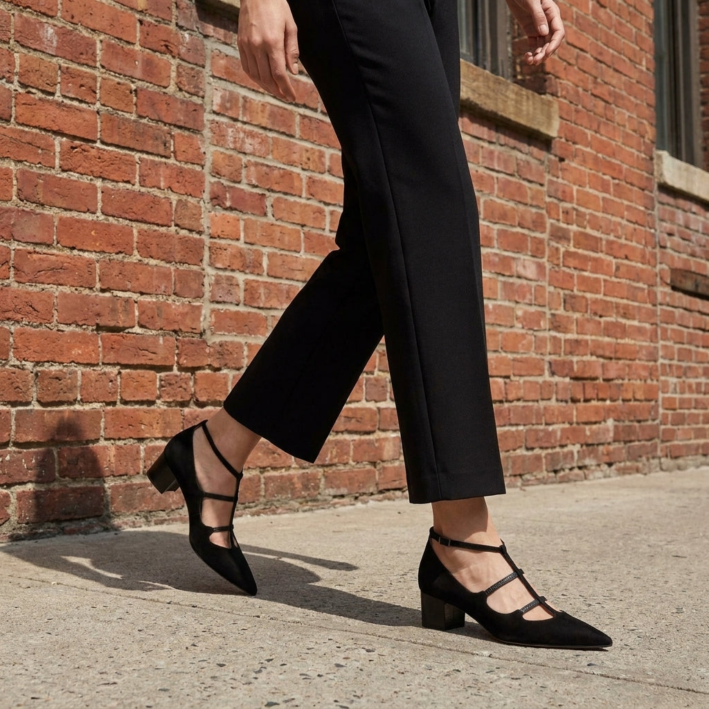 Seitliche Ansicht der eleganten Damen Pumps in Velourslederoptik