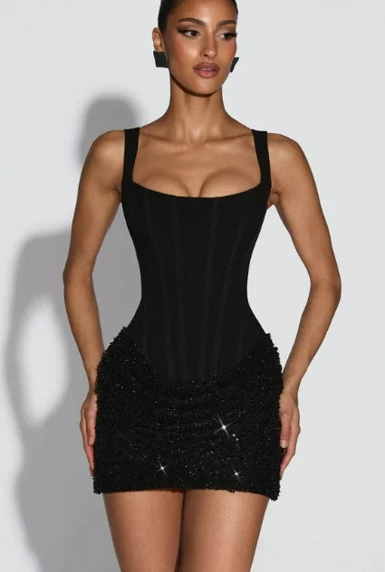 Verziertes Korsett-Minikleid mit quadratischem Ausschnitt für Abendparty