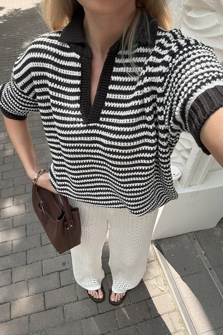Damenpullover mit kurzem Arm und klassischem Polokragen