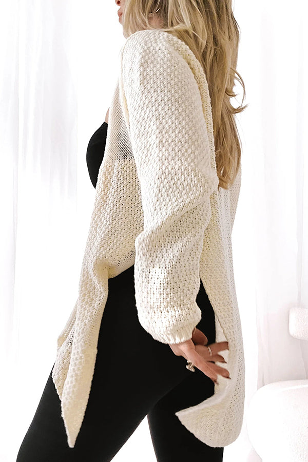Gemütliche Strick-Mid-Length-Strickjacke mit langen Ärmeln
