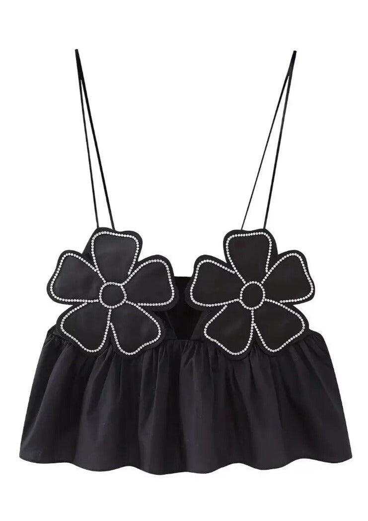 Damen Schwarzes Drapiertes V-Ausschnitt Top