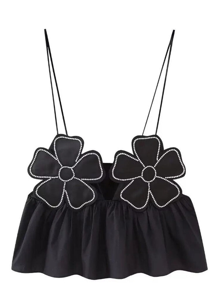 Damen Schwarzes Drapiertes V-Ausschnitt Top