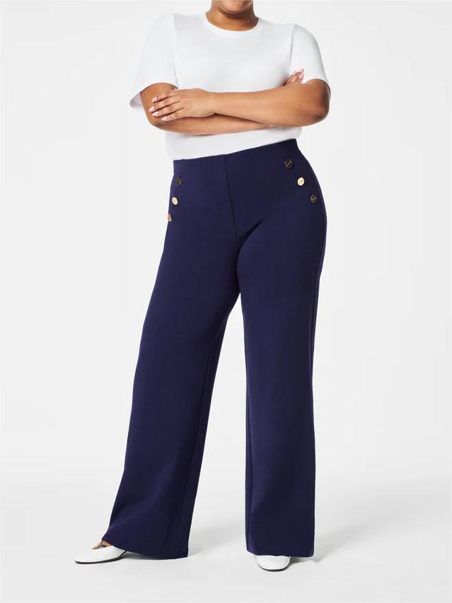 High-waisted, wide-cut trousers with hidden tummy comfort 
