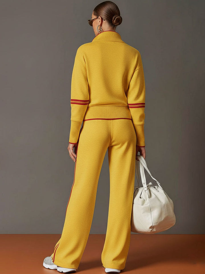Pullover-Sweatshirt mit halbem Reißverschluss und weites Hosen-Set